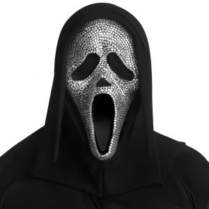 Ghost Face Bloody Bling Mask with Black Shimmer Shroud