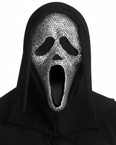 Ghost Face Bloody Bling Mask with Black Shimmer Shroud