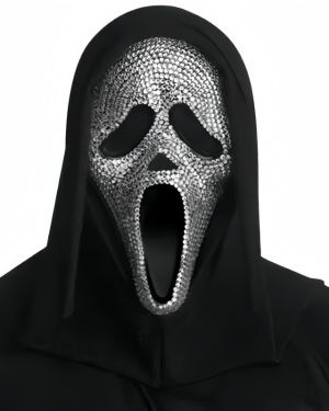 Ghost Face Bloody Bling Mask with Black Shimmer Shroud