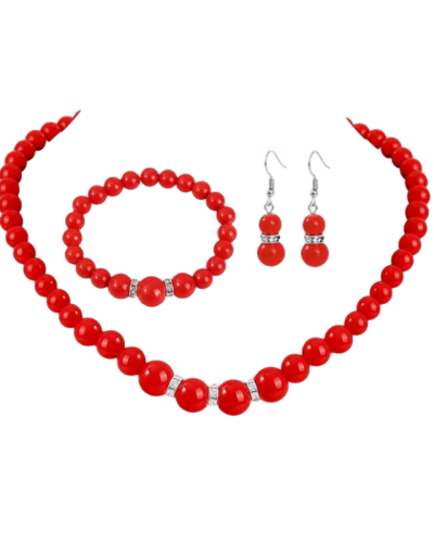 Faux Pearl Necklace Earring and Bracelet Set