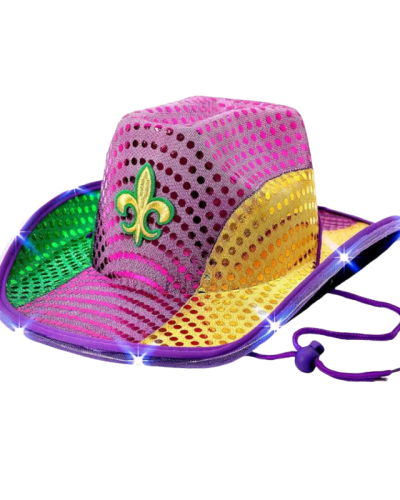Shiny Sequin Purple Green Gold Cowboy Hat for Mardi Gras
