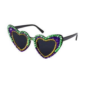 Heart Shape Mardi Gras Sunglasses with Rhinestone for Women Outfit for Carnival Accessories for Parade Throws Party Decorations Supplies Favors