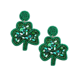St. Patrick's Day Earrings Beaded Green Leaf Earring