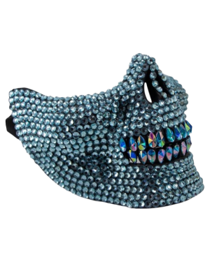 Bedazzled Rhinestone Skull Half Mask For Halloween Cosplay