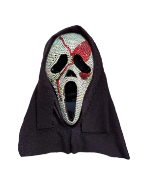Ghost Face Bloody Bling Mask with Black Shimmer Shroud
