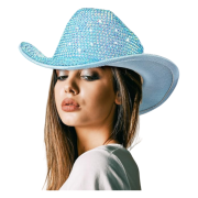 Rhinestone Cowgirl Hat-Light Blue