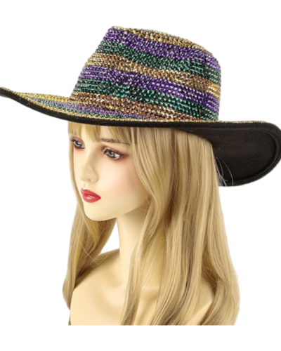 Mardi Gras Hat with Sparkly PGG Stripe Rhinestones