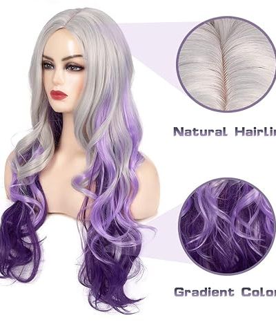 Long Curly Wavy Purple Wig Synthetic Wig for Women