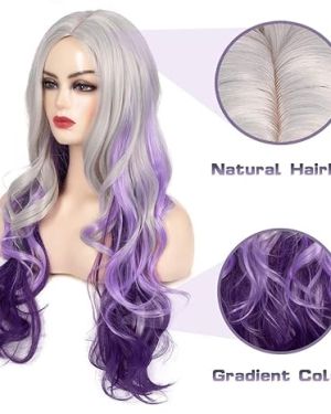 Long Curly Wavy Purple Wig Synthetic Wig for Women