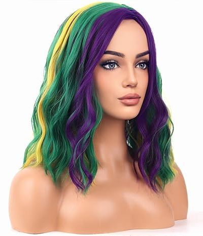 Mardi Gras Wigs Curly Purple Green Gold Carnival Wig