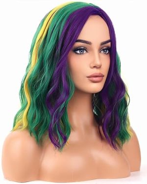 Mardi Gras Wigs Curly Purple Green Gold Carnival Wig