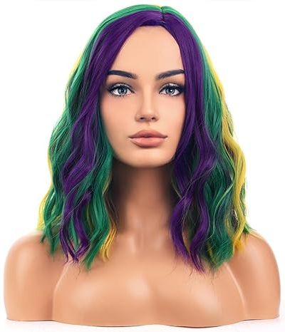 Mardi Gras Wigs Curly Purple Green Gold Carnival Wig