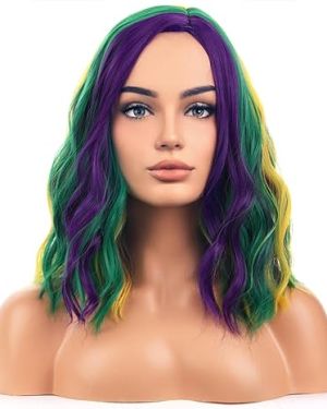 Mardi Gras Wigs Curly Purple Green Gold Carnival Wig