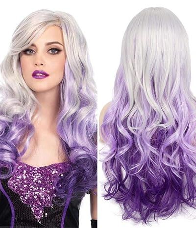 Long Curly Wavy Purple Wig Synthetic Wig for Women
