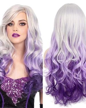 Long Curly Wavy Purple Wig Synthetic Wig for Women
