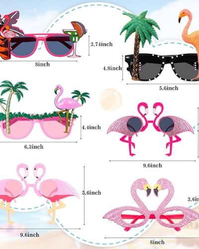 6PCS Flamingo Sunglasses For Hawaii Summer Theme Party