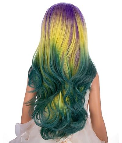 Purple Yellow Green Ombre Wig For Mardi Gras