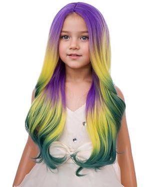 Purple Yellow Green Ombre Wig For Mardi Gras