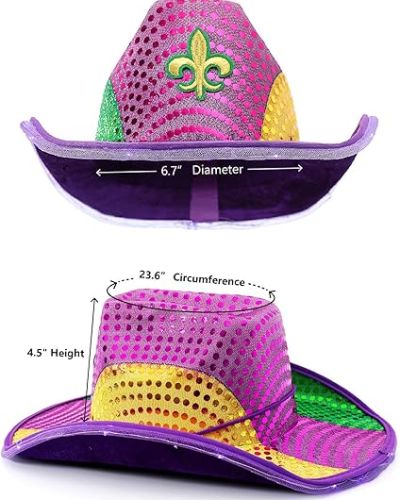 Shiny Sequin Purple Green Gold Cowboy Hat for Mardi Gras