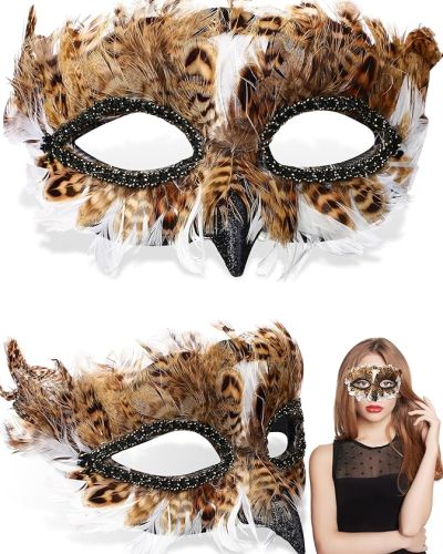 2 PCS Cosplay Feather Owl Bird Masquerade Masks