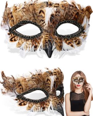 2 PCS Cosplay Feather Owl Bird Masquerade Masks