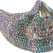Bedazzled Rhinestone Skull Half Mask -White