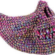 Bedazzled Rhinestone Skull Half Mask -Red
