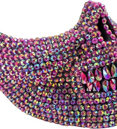 Bedazzled Rhinestone Skull Half Mask For Halloween Cosplay