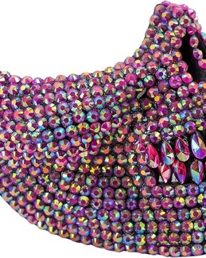 Bedazzled Rhinestone Skull Half Mask For Halloween Cosplay