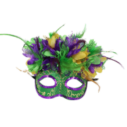 Mardi Gras Deluxe Masquerade Mask With Feather and Flowers