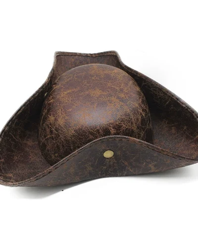 Brown Distressed Leather Colonial Tricorn Hat