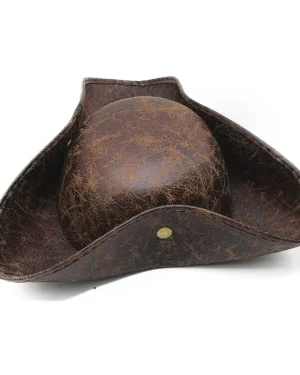 Brown Distressed Leather Colonial Tricorn Hat