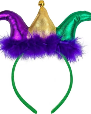 Mardi Gras Jester Headband w Feathers