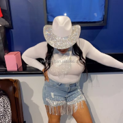 Cowgirl Hat with Diamond Fringe Bling Cowgirl Hat with Western Wide for Cosplay Wedding