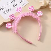 Lollipop Headdress Candy Headband, Pink and White Girls Hair Accessories Princess Decor Carnival Headpieces Party Hair Hoops for Girls Women