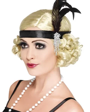 1920s Flapper Headband black with Feathers