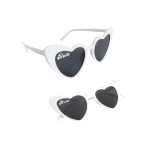 White Heart-Shaped Eyewear with Bride Printed Words