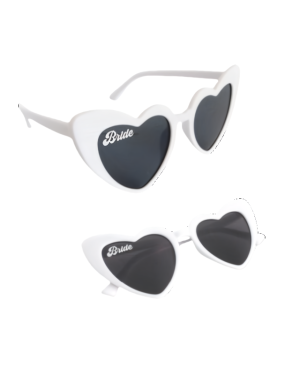 White Heart-Shaped Eyewear with Bride Printed Words
