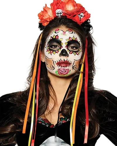 Day of the Dead Skull Hairband with Flowers