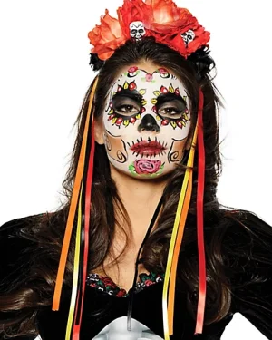 Day of the Dead Skull Hairband with Flowers
