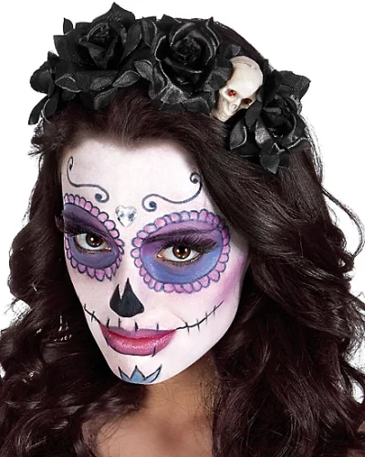 Day of the Dead Skull Hairband with Flowers