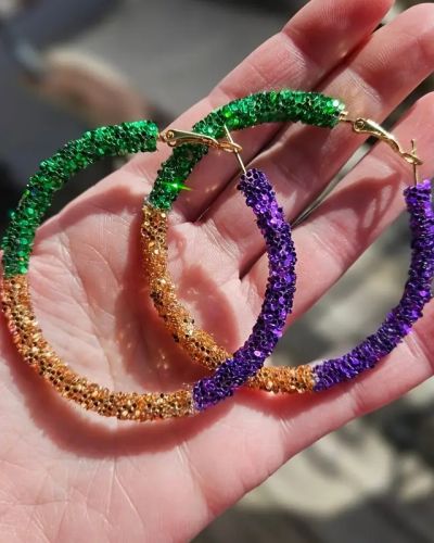 Mardi Gras Glitter Hoop Earrings