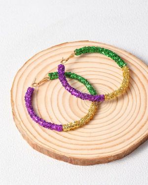 Mardi Gras Glitter Hoop Earrings